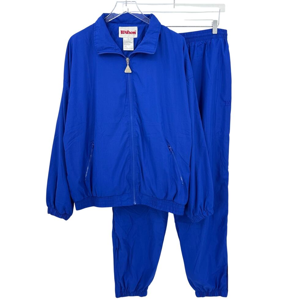 Vintage Wilson Men's XL Blue Tracksuit Jacket & Pants Fully Lined Retro 80s 90s